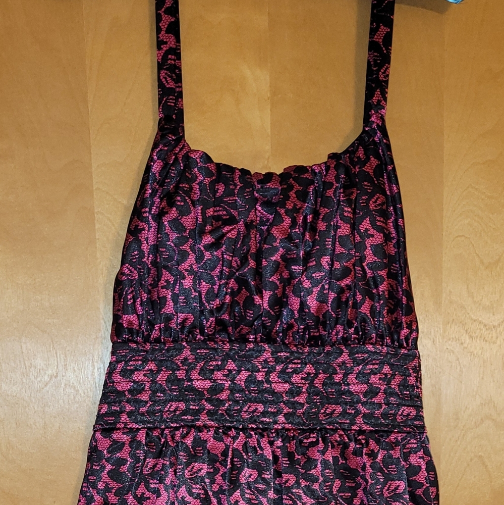 Fashion Bug 20 Sleeveless Pink and Black Dress with Black Tulle Underneath Lined